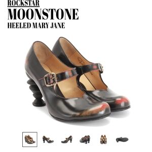 John Fluevog Black and Red Rockstar Mary Jane Heels